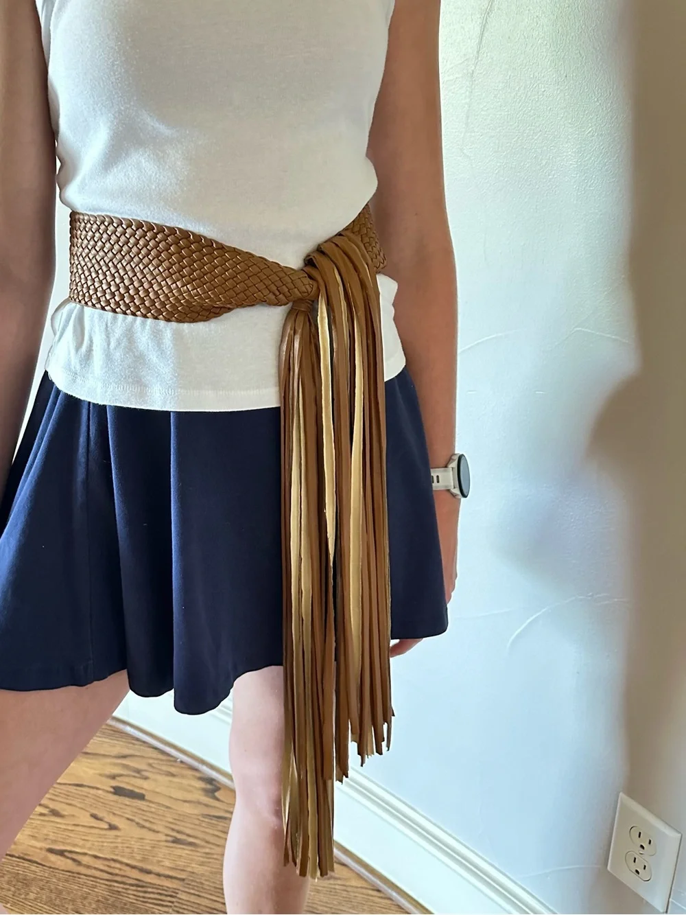 Woven Faux Leather Waist Belt in Cognac🌸